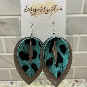 Teal cheetah print faux leather earrings!
